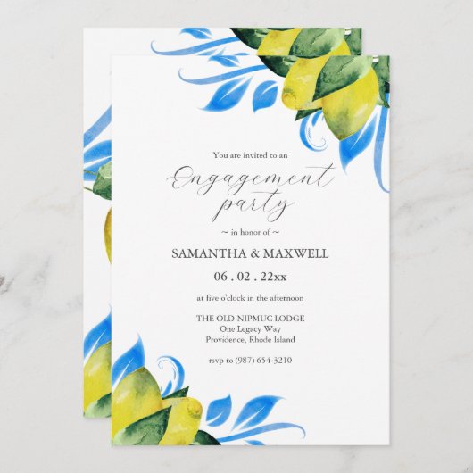 Waterverf Lemons Verlovingsfeest Kaart (Voorkant / Achterkant)