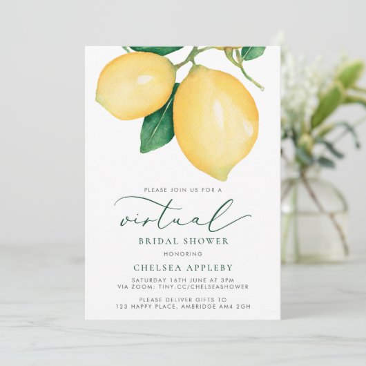 Waterverf Lemons Virtual Bridal Shower-uitnodiging Kaart (Staand voorkant)
