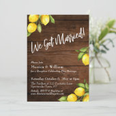 Waterverf Lemons We zijn getrouwd met Rustige Hout Kaart (Staand voorkant)