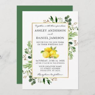 Waterverf Lemons Wedding Botanical Greenery Kaart