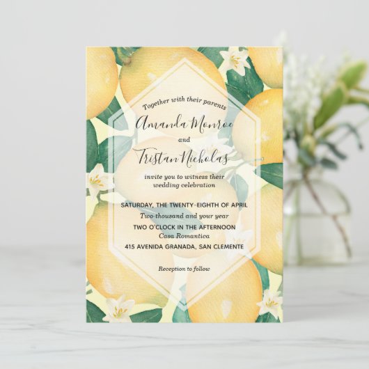 Waterverf Lemons Wedding Invitations (Staand voorkant)
