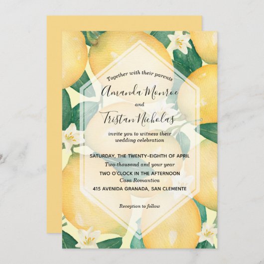 Waterverf Lemons Wedding Invitations (Voorkant / Achterkant)