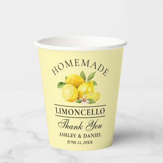 Waterverf Lemons Wedding Limoncello Hartelijk dank Papieren Bekers (Voorkant)