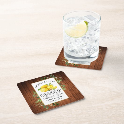 Waterverf Lemons Wood Greenery Limoncello Kartonnen Onderzetters (Insitu)