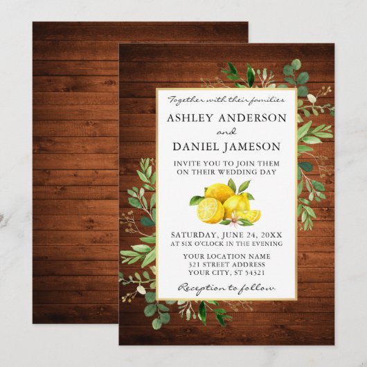 Waterverf Lemons Wood Greenery Wedding Kaart (Voorkant / Achterkant)