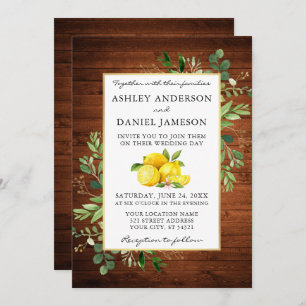 Waterverf Lemons Wood Greenery Wedding Kaart