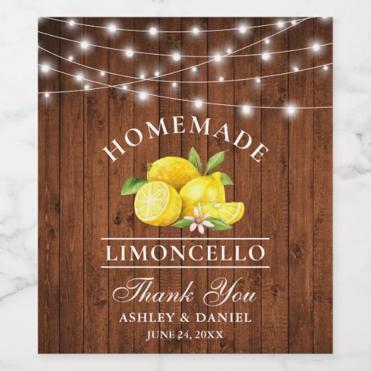 Waterverf Lemons Wood String Lights Flessenlabels Wijn Etiket (Enkel label)