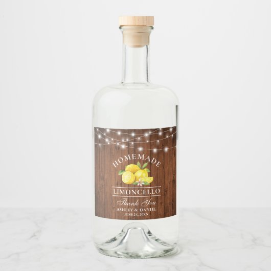 Waterverf Lemons Wood String Lights Limoncello Likeurfles Etiket (Voorkant)