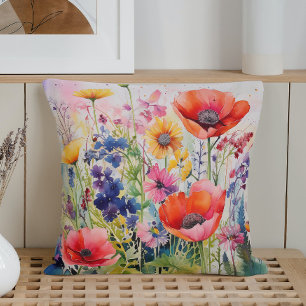 Waterverf Lente Abstracte Explosie van Wilde Bloem Kussen