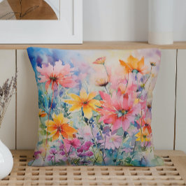 Waterverf Lente Abstracte Explosie van Wilde Bloem Kussen