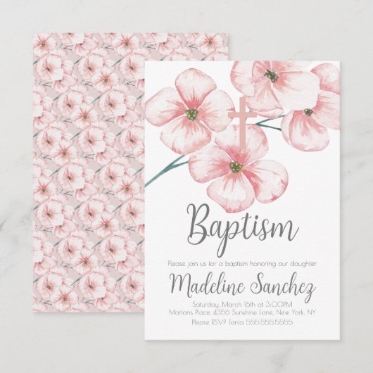 Waterverf Lente-baptisme Floral roze dicatie Kaart (Voorkant / Achterkant)