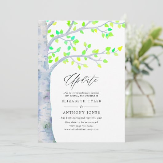 Waterverf lente berk boom bruiloft update kaart (Staand voorkant)