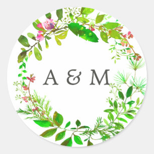 Waterverf lente bladeren bruiloft ronde sticker