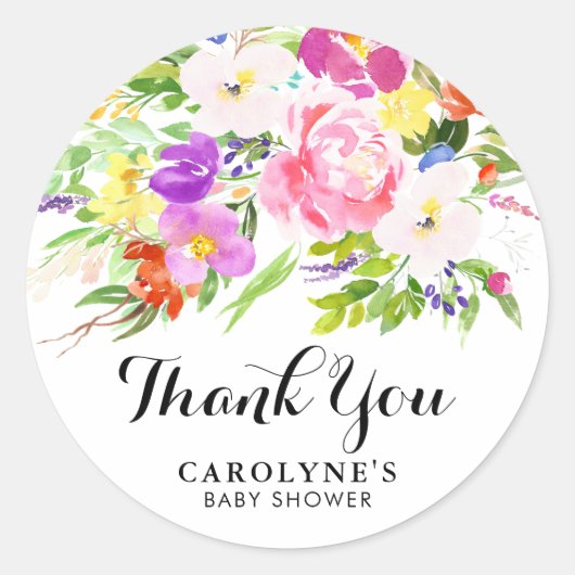 Waterverf lente bloeit Baby shower dank u Ronde Sticker (Voorkant)