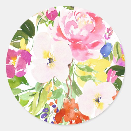 Waterverf Lente Bloeit Bloemen Bloemen Bloemen Blo Ronde Sticker (Voorkant)
