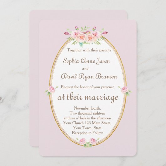 Waterverf Lente Bloem Gouden Trouw Uitnodiging (Voorkant / Achterkant)