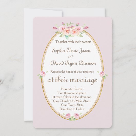 Waterverf Lente Bloem Gouden Trouw Uitnodiging (Voorkant)