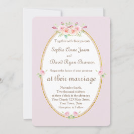 Waterverf Lente Bloem Gouden Trouw Uitnodiging