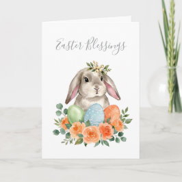 Waterverf Lente Bloem Konijn Paaseieren Kaart