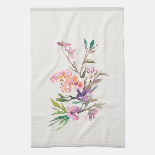 Waterverf lente bloemaccent botanisch theedoek (Verticaal)