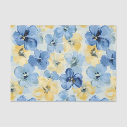 Waterverf Lente Bloemen Blauw Geel Modern Bold Tissuepapier (Voorkant)