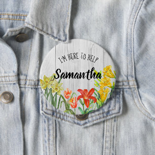 Waterverf lente bloemen bloem hier om te helpen ronde button 4,0 cm