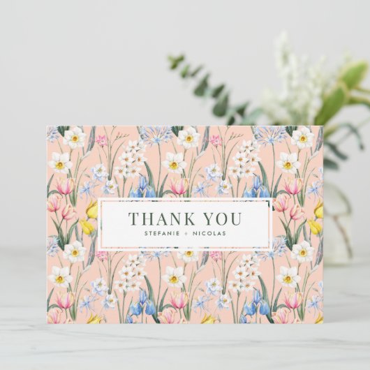 Waterverf Lente Bloemen Botanische bruiloft Bedankkaart (Staand voorkant)