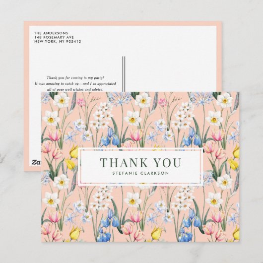 Waterverf Lente Bloemen Botanische Dank u Briefkaart (Voorkant / Achterkant)