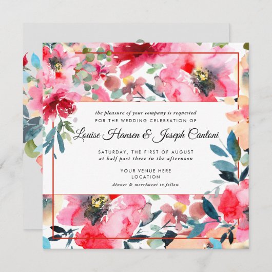 Waterverf lente bloemen bruiloft aankondiging (Voorkant / Achterkant)