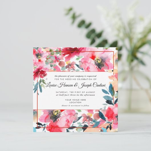 Waterverf lente bloemen bruiloft aankondiging (Staand voorkant)