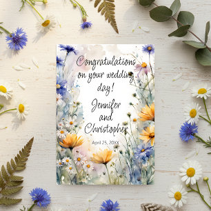 Waterverf Lente Bloemen Bruiloft Felicitaties Kaart