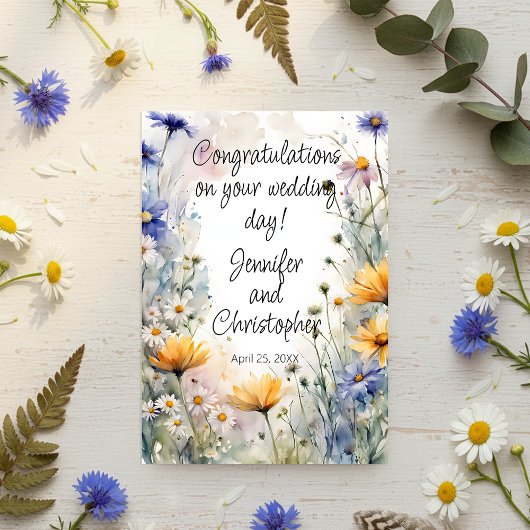Waterverf Lente Bloemen Bruiloft Felicitaties Kaart