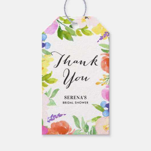 Waterverf Lente bloemen Dank je cadeau Label Cadeaulabel (Voorkant)