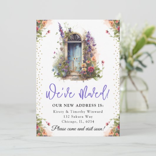 Waterverf Lente bloemen deur nieuwe startpunt Aankondiging (Staand voorkant)