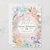 Waterverf lente bloemen en vogels baby shower kaart (Voorkant)