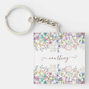 Waterverf lente bloemen gepersonaliseerd sleutelhanger