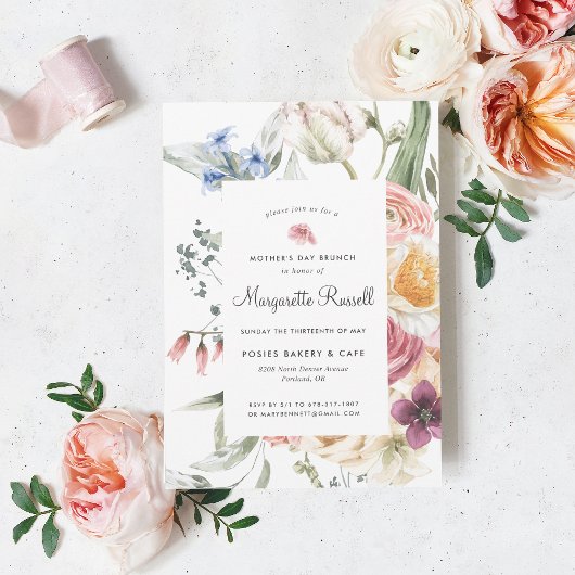 Waterverf lente bloemen Moederdag brunch Kaart