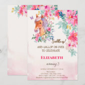 Waterverf Lente Bloemen Pony Verjaardag Kaart (Voorkant / Achterkant)