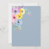 Waterverf Lente Bloemen Stoffig Blauw Huwelijk Kaart (Achterkant)