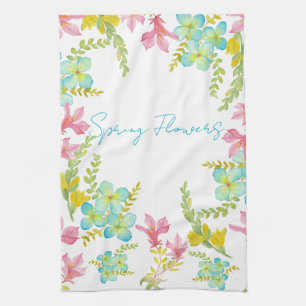 Waterverf lente bloemen theedoek