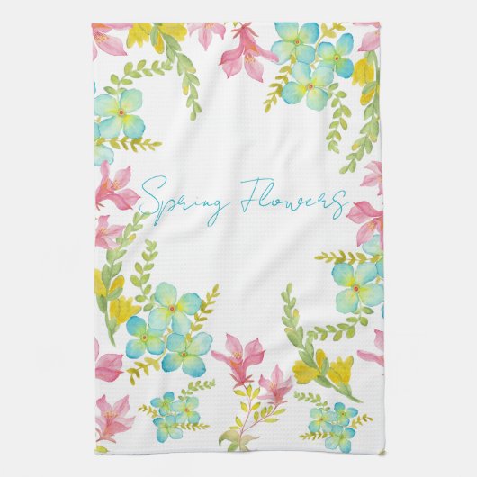 Waterverf lente bloemen theedoek (Verticaal)