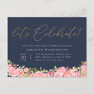 Waterverf Lente bloemen Verrassingsfeest Uitnodiging Briefkaart