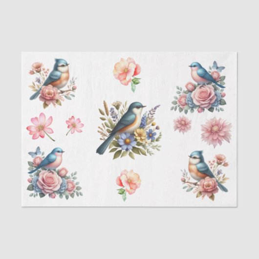 Waterverf lente bloemen & vogels elementen tissuepapier (Voorkant)