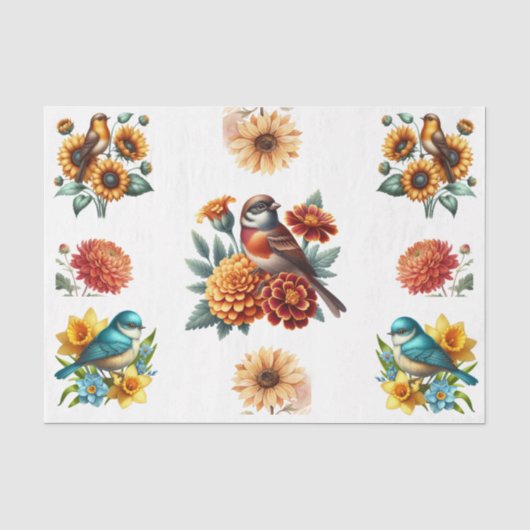 Waterverf lente bloemen & vogels elementen tissuepapier (Voorkant)