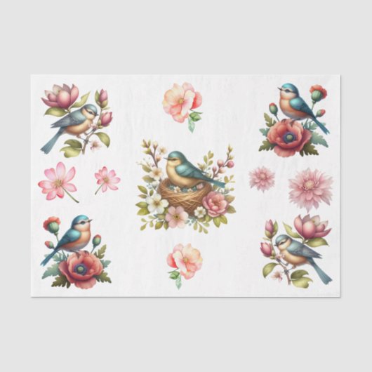 Waterverf lente bloemen & vogels elementen tissuepapier (Voorkant)