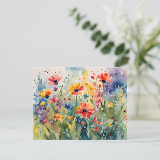 Waterverf Lente Bloemen Wenskaart Bedankkaart (Staand voorkant)