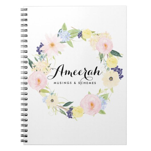 Waterverf Lente Bloemenkrans Custom Notitieboek (Voorkant)