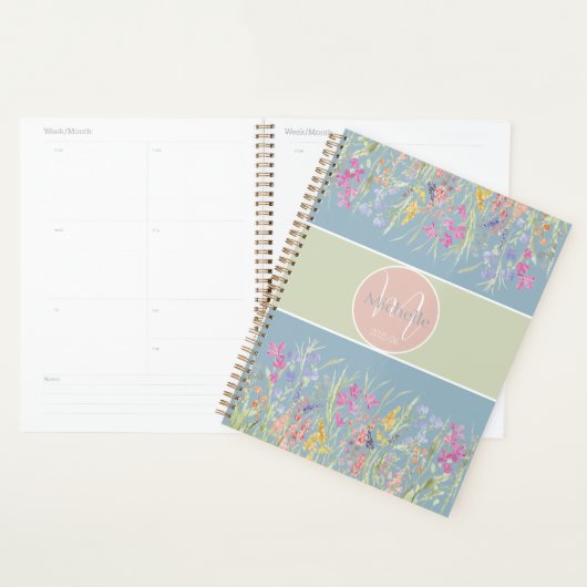 Waterverf lente bloemenmonogram planner (Display)