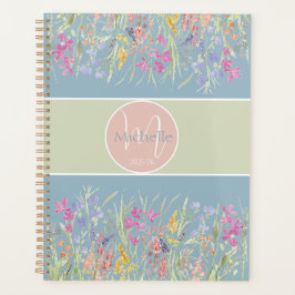 Waterverf lente bloemenmonogram planner