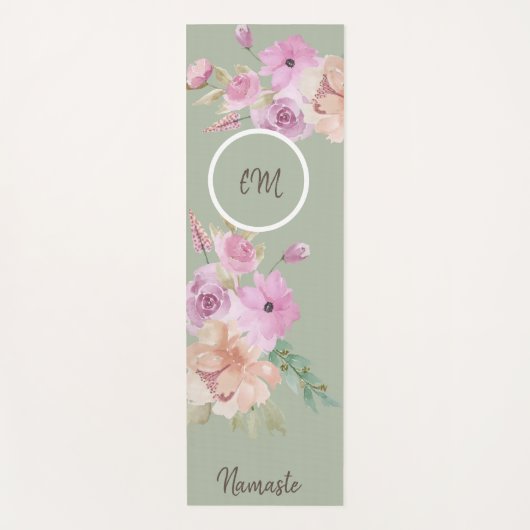 Waterverf Lente Bloemenpatroon Groen Monogram Yogamat (Voorkant)